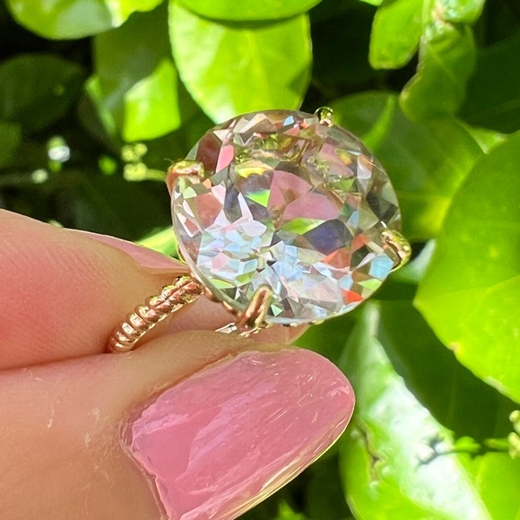 14K GOLD LARGE ROUND PRASIOLITE GREEN AMETHYST RING TWISTED BAND ENGAGEMENT - Picture 6 of 16